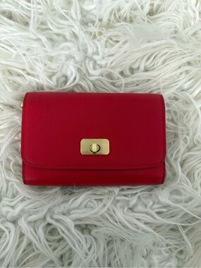 Moncrief London Cherry Red Italian Leather Twist Lock Wallet